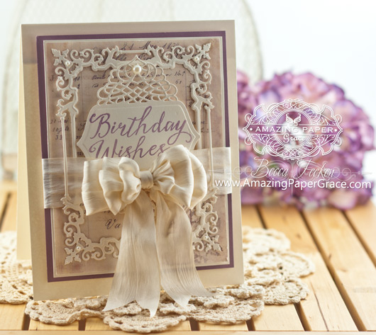 Birthday Card Making Ideas by Becca Feeken using JustRite Grand Handwritten Sentiments along with Spellbinders Regal Frame and A2 Tranquil Moments - more details at www.amazingpapergrace.com