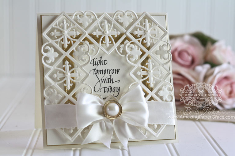 Card Makiing Ideas by Becca Feeken using Quietfire Design (Light Tomorrow with Today) and Spellbinders Pierced Squares, Spellbinders Gothic Border - www.amazingpapergrace.com