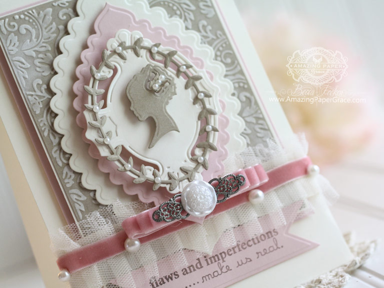Card making ideas by Becca Feeken using Spellbinders Floral Embossing Folder, Spellbinders Labels Fifty Two, Spellbinders Renaissance Tag One, Spellbinders Silhouette, Spellbinders Decorative Swallowtail Pennants get instructions and the full supply list at www.amazingpapergrace.com