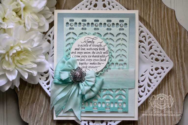 Card making ideas by Becca Feeken using Quietfire Design – A Family Is A Cirle of Strength, Spellbinders French Harmony, Spellbinders Standard Circles Small, Spellbinders Stately Circles - fully supply list at www.amazingpapergrace.com