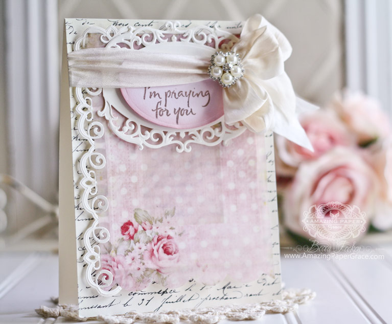 Encouragement Card Ideas by Becca Feeken using Spellbinders Fleur de Elegance, Spellbinders Classic Ovals LG, Spellbinders Pierced Rectangles, and Spellbinders Mary Border - see full supply list at www.amazingpapergrace.com