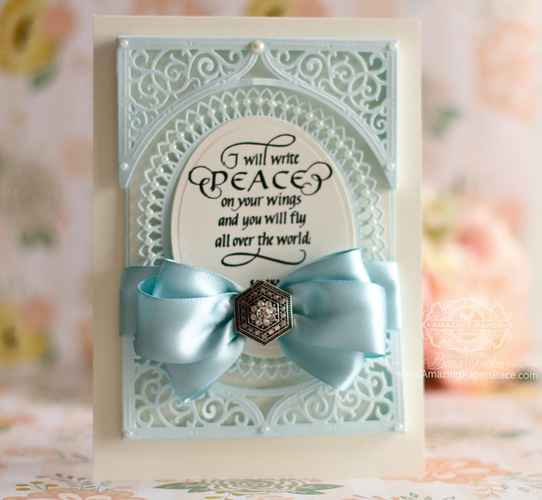 Card Making Ideas by Becca Feeken using Quietfire Design - I Will Write Peace, Spellbinders Classic Oval LG, Spellbinders Swirl Bliss Pocket, Spellbinders Oval Bliss - full supply list at www.amazingpapergrace.com 