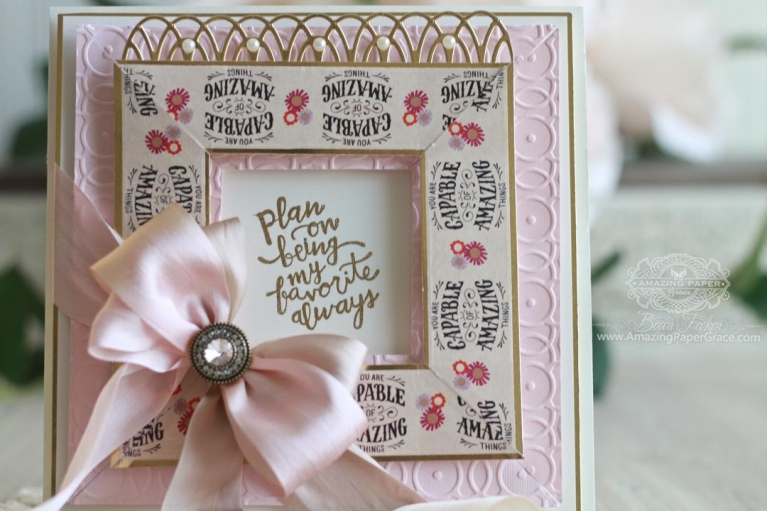 Card Making Ideas by Becca Feeken using S6-112 Graceful 6 x 6 Frame Maker, SES-001 Overlapping Circles Embossing Folder, S4-704 Graceful Sweet Words Border Set - see links to products and instructions on www.amazingpapergrace.com/?p=31992
